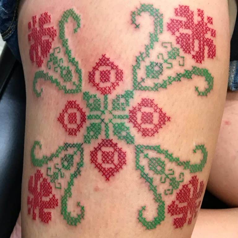 Colorful Cross Stitch Tattoo