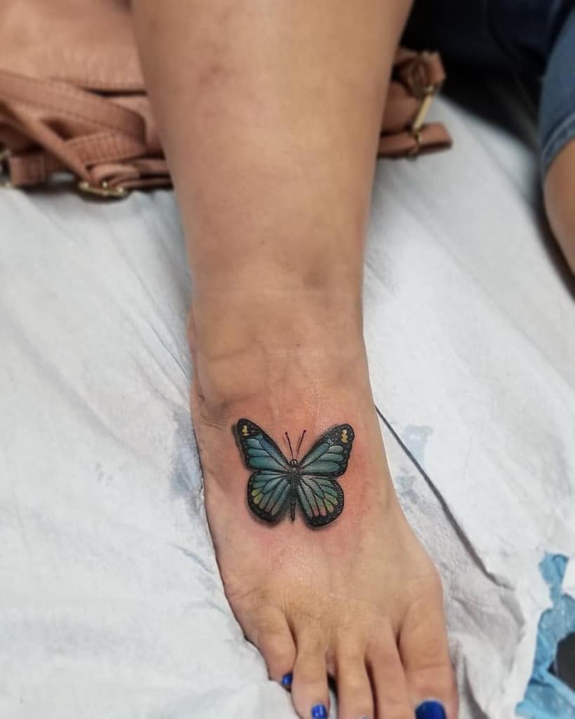 Foot Blue Butterfly Tattoos curlys_art