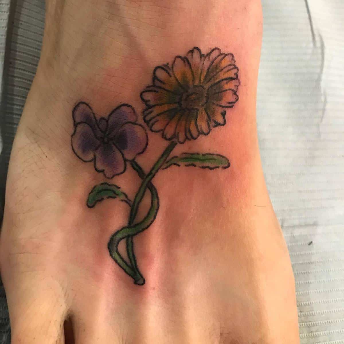 Foot Flower Tattoos threerosestattoos