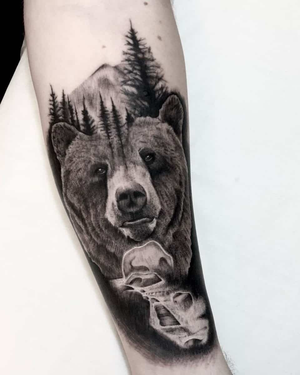 Fluffy Grizzly Bear Guys Arm Tattoo