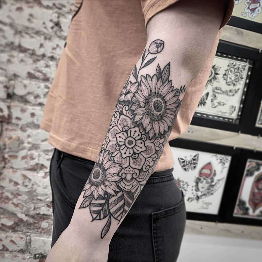 Forearm Flower Tattoo Sleeve shubeytattoos