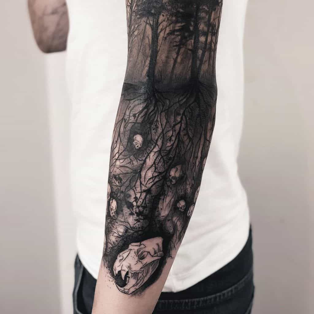 Forest Sleeve Tattoos Black roch_saint