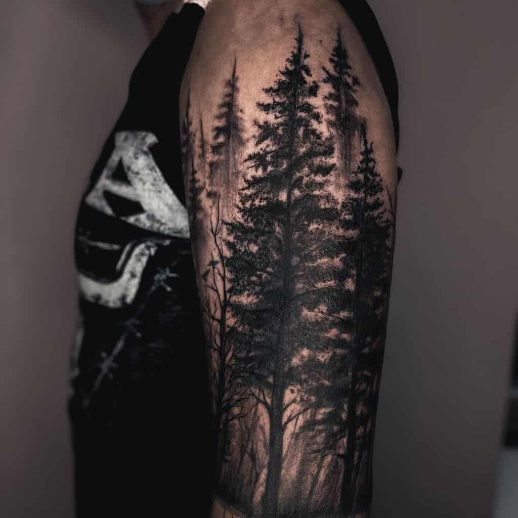 Mountain and forest by tattooist Spence @zz tattoo - Tattoogrid.net