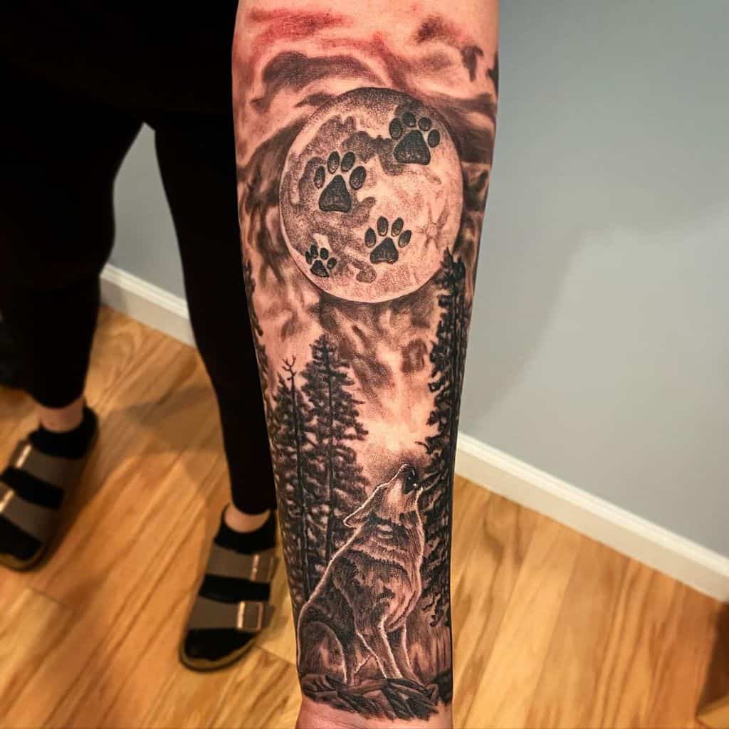 Forest Sleeve Tattoos wolf chappie_tattoos_