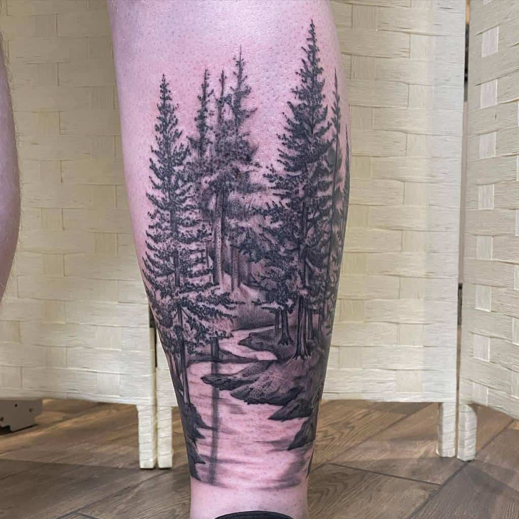 Forest Tree Silhouette Tattoo grizzlyayretattoos