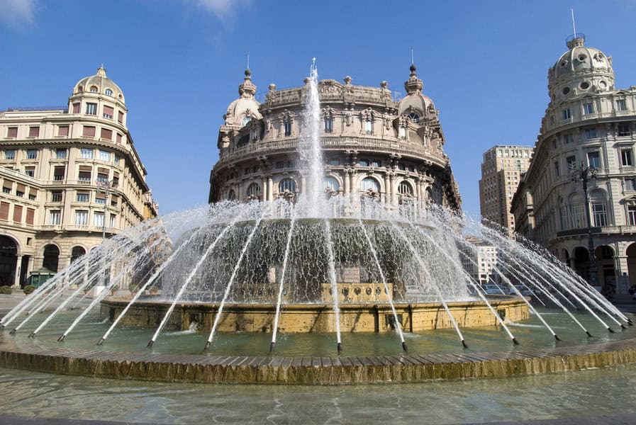 Fountain in De Ferrari square in Genoa, Italy