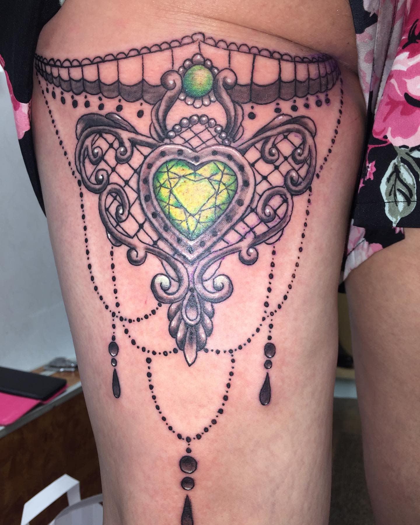Realistic Thigh Garter Tattoo by 2nd Face
