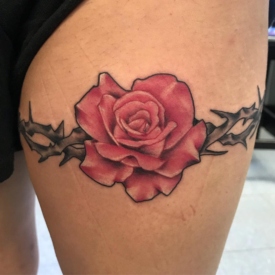 Rosewater Tattoo  Rose and garter by theshamblingmound  Facebook