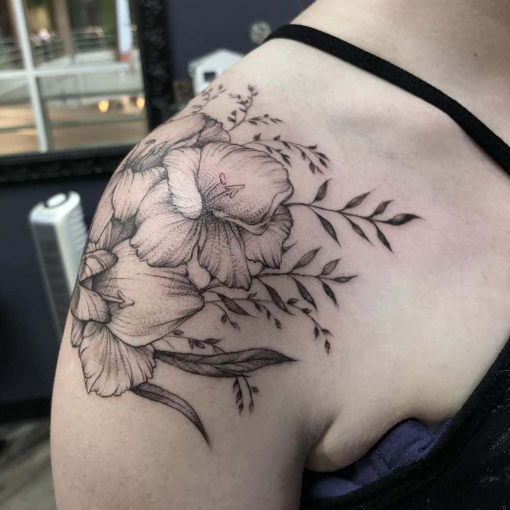 Gladiolus Flower Shoulder Tattoo carlieyedtattoo