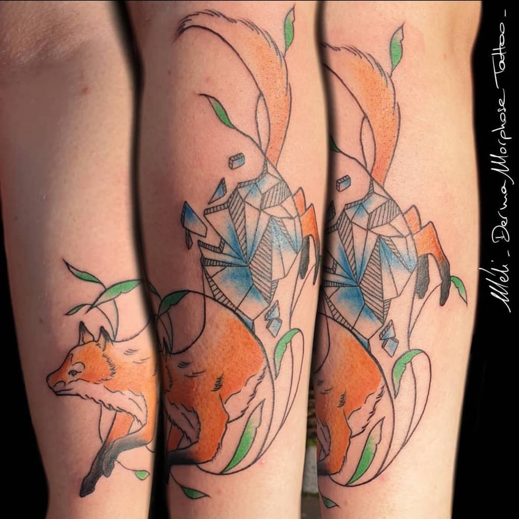 Half Geometric Fox Tattoo dermamorphose_tattoo