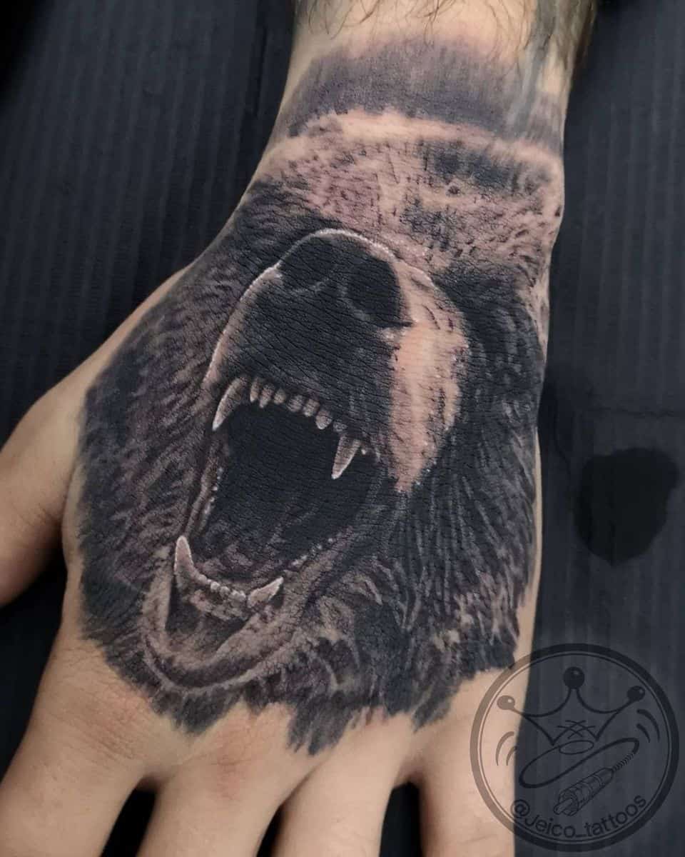 Hand Black Bear Tattoo jeico_tattoos