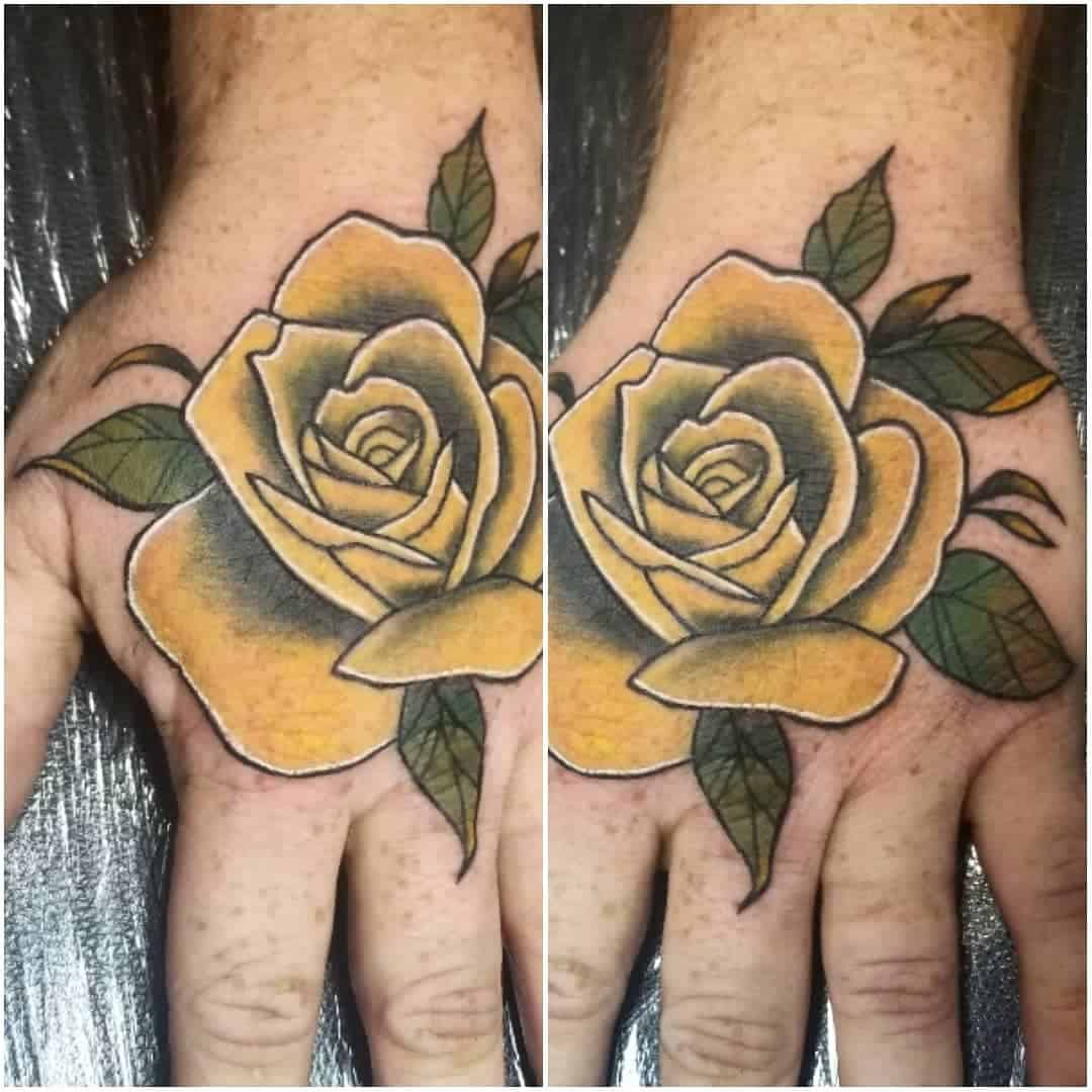 Hand Yellow Rose Tattoo -kelli_steele_tattoos