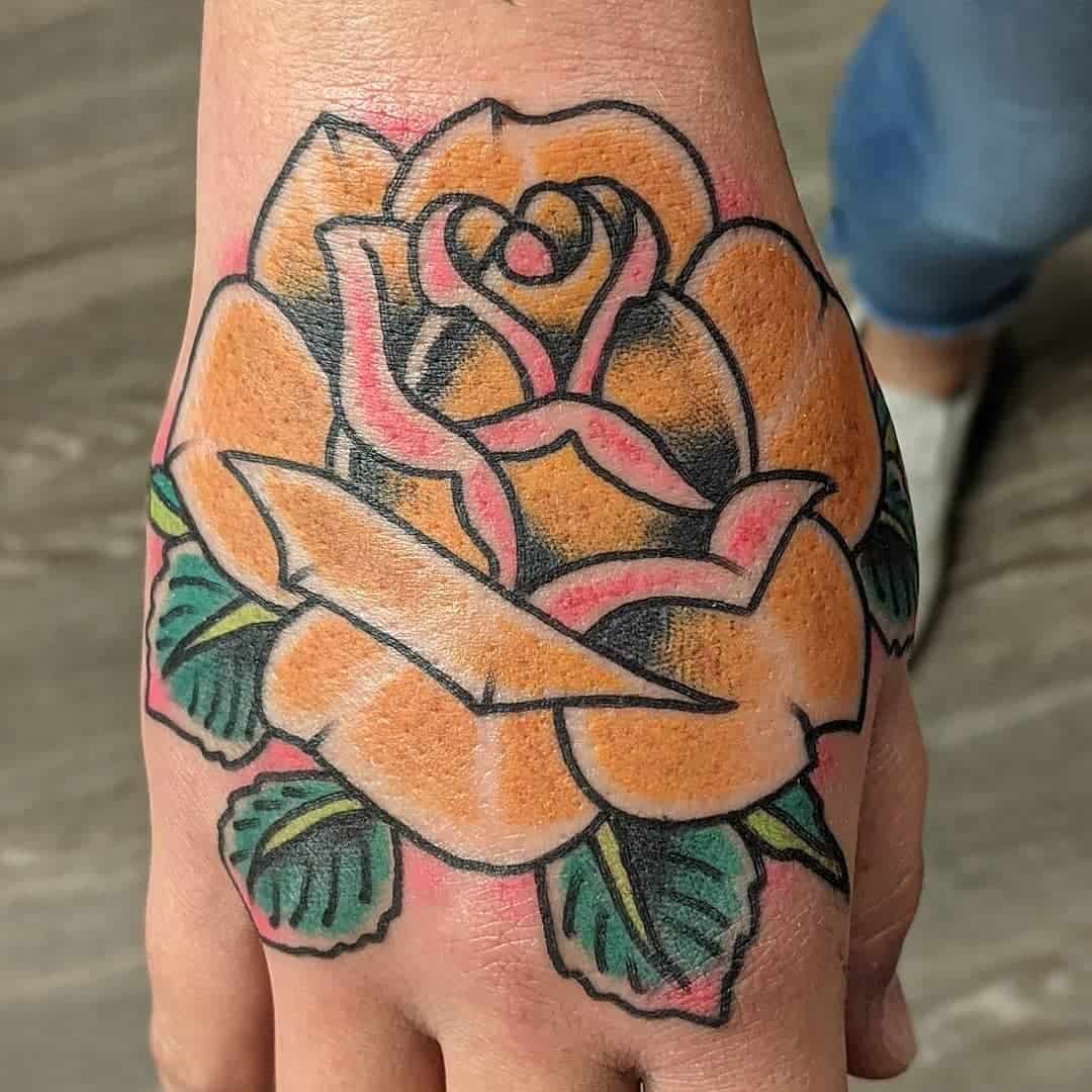 Hand Yellow Rose Tattoo -mikeinked