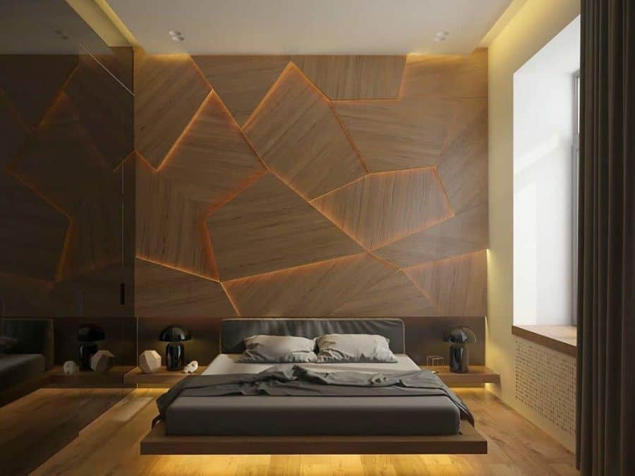 luxury master bedroom platform bed unique led wall lights