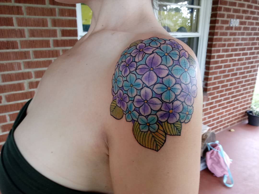 Hydrangea Shoulder Tattoo -geomechtric