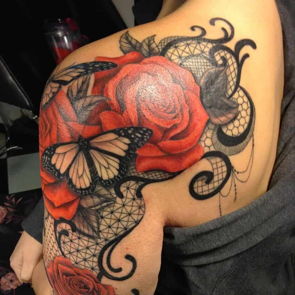 Lace Flower Sleeve Tattoo