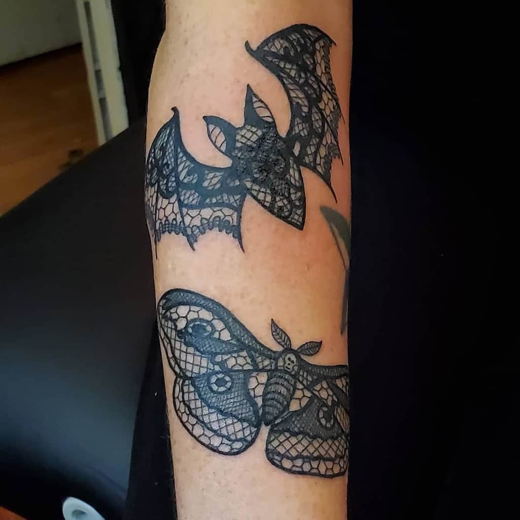 Lacey Type Bat And Moth Tattoo