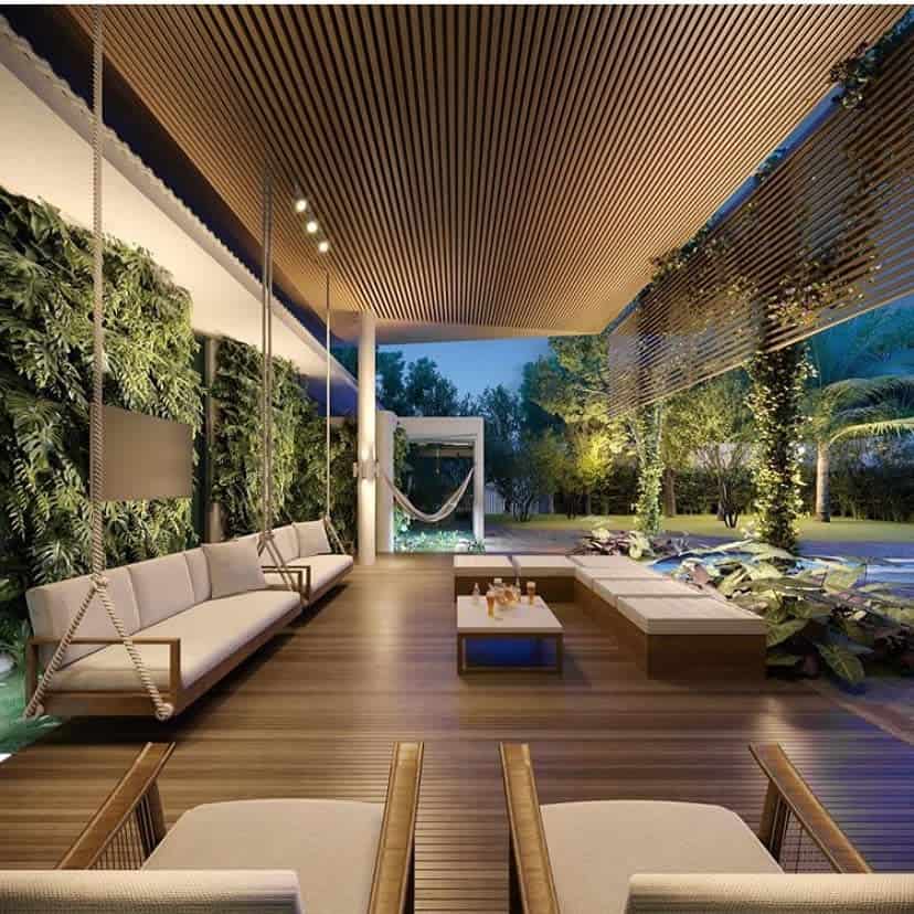 large luxury deck hanging sofas vertical plants