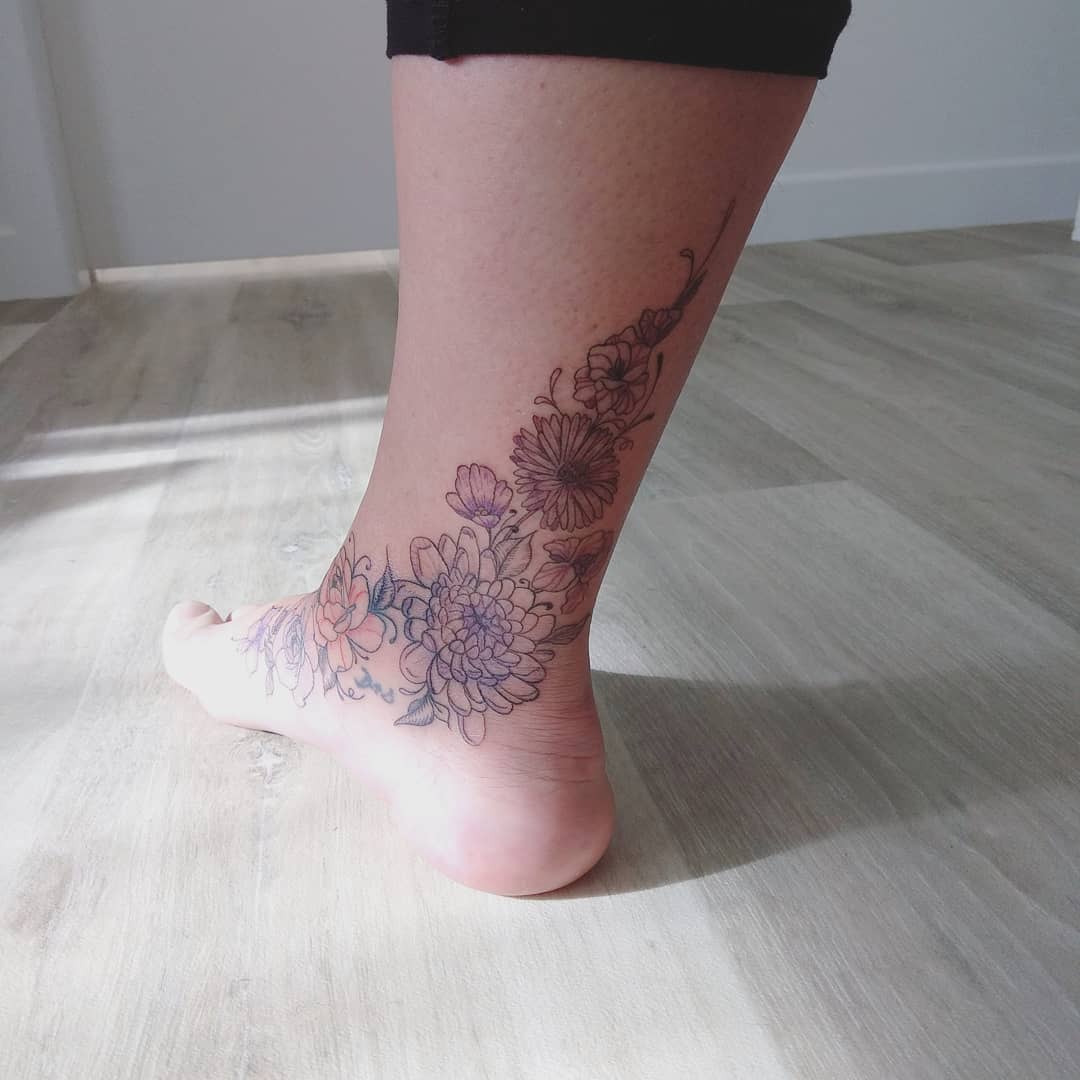 Larkspur Ankle Tattoo -julie.tattooart