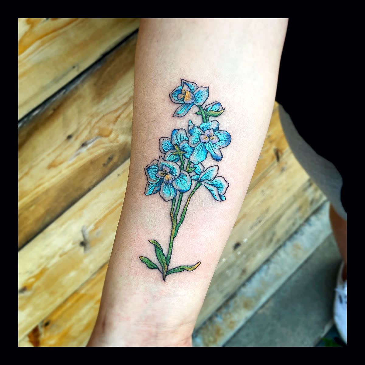 Blue Larkspur Tattoo -maddiemorrill_art