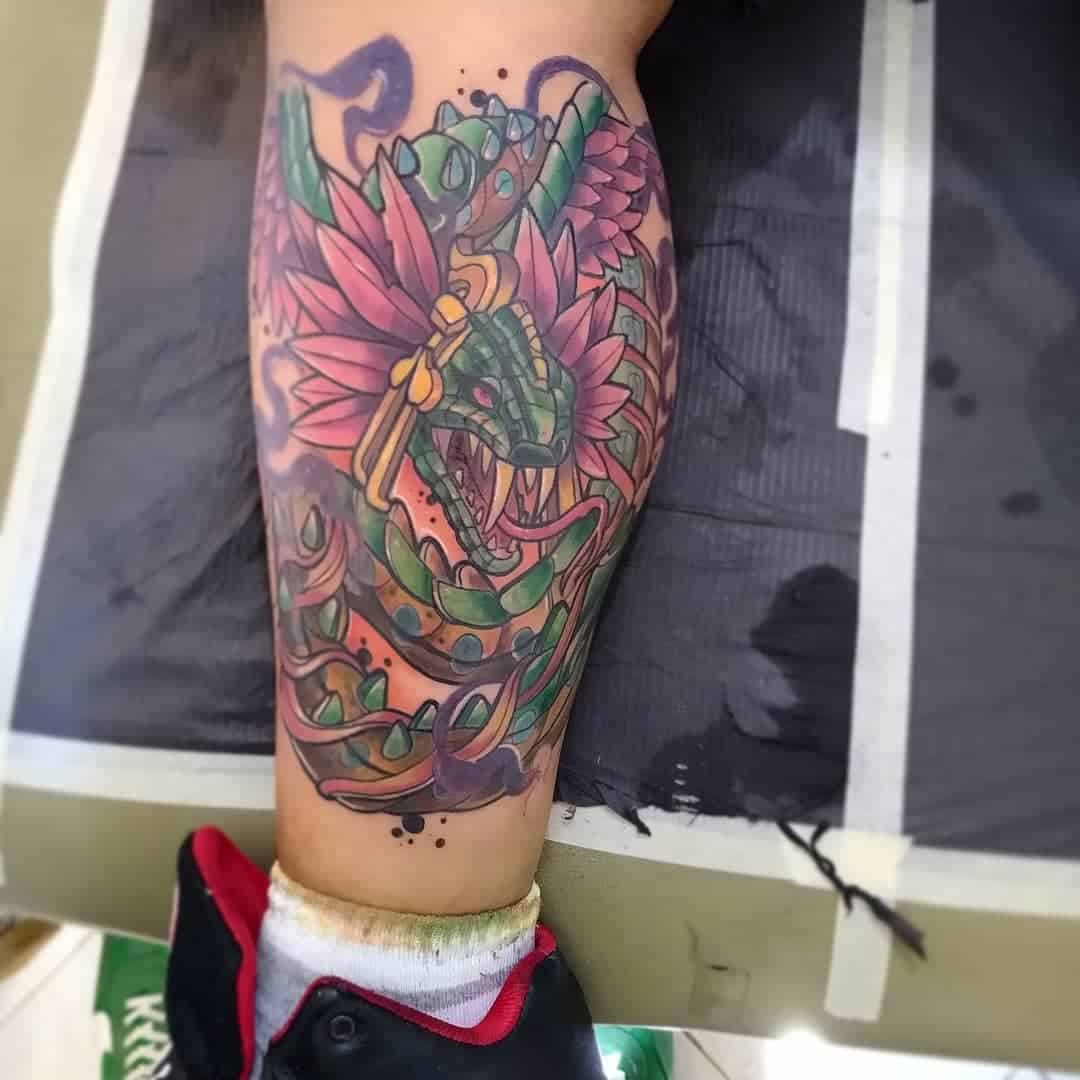 Tatuaje De Quetzalcóatl En La Pierna -dani_tattoos