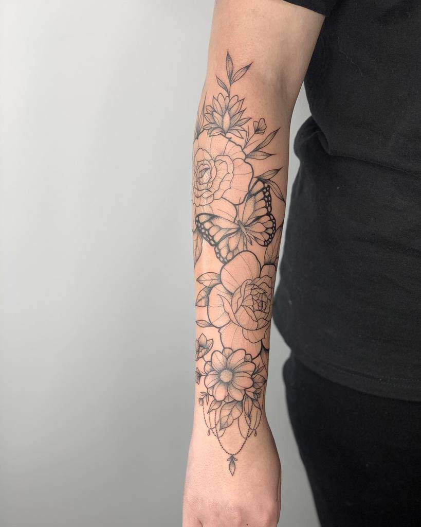 Linework Flower Tattoo Sleeve artblanche_