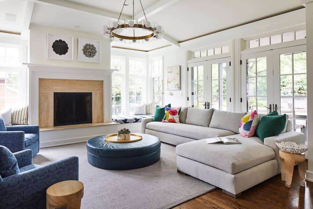 modern white living room fireplace 