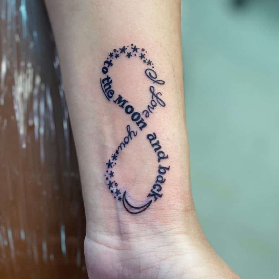 Love You Moon And Back Script Infinity Tattoo