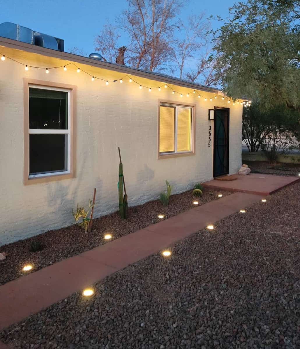 simple stone garden paved pathway hanging flights 