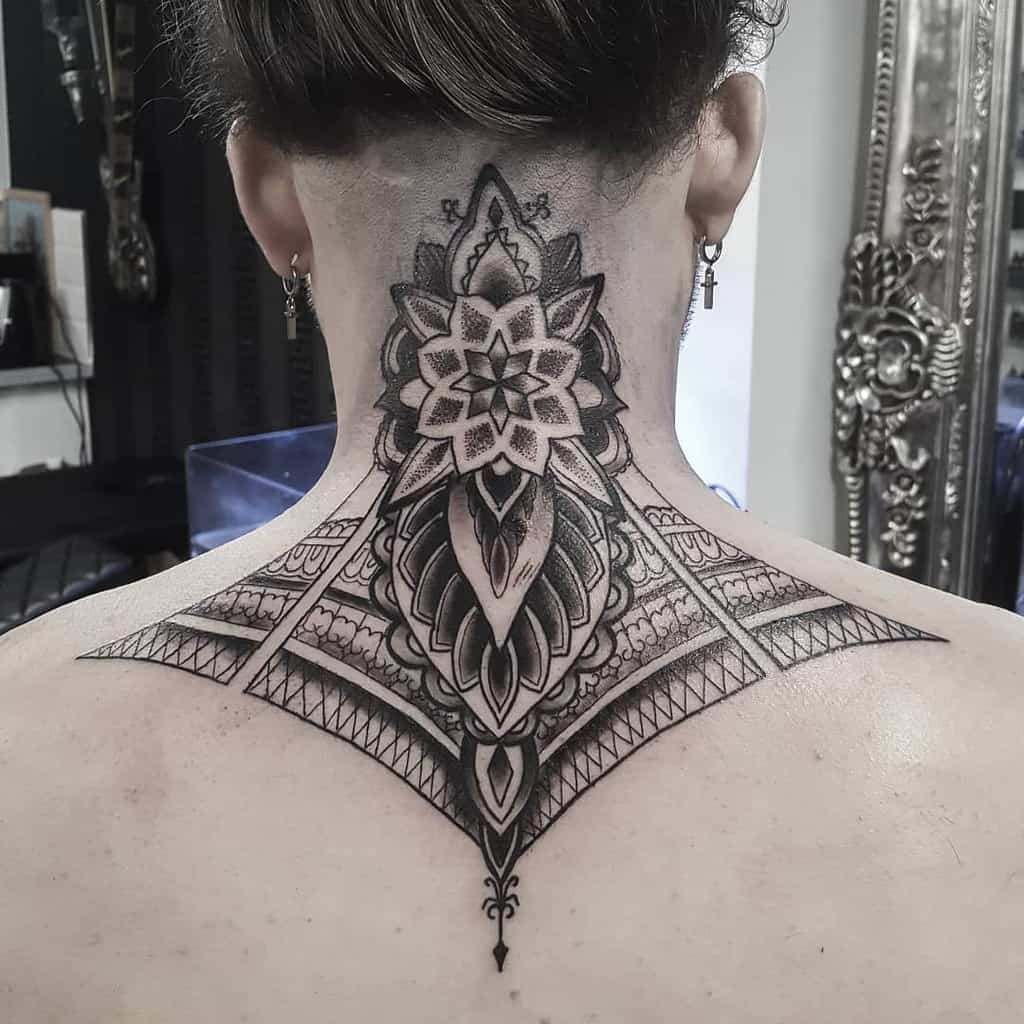 Tattoo uploaded by Tara • Wow! #geometric #mandala #upperback #neck  #linework • Tattoodo