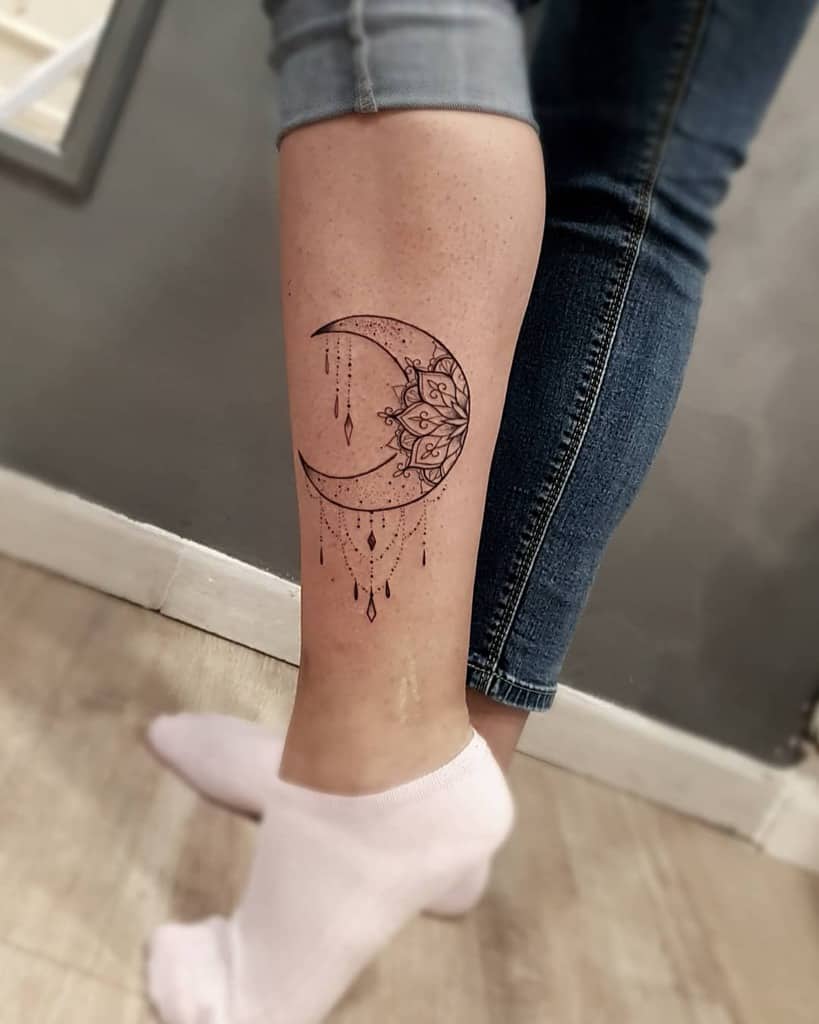 Small moon tattoo on the inner ankle - Tattoogrid.net