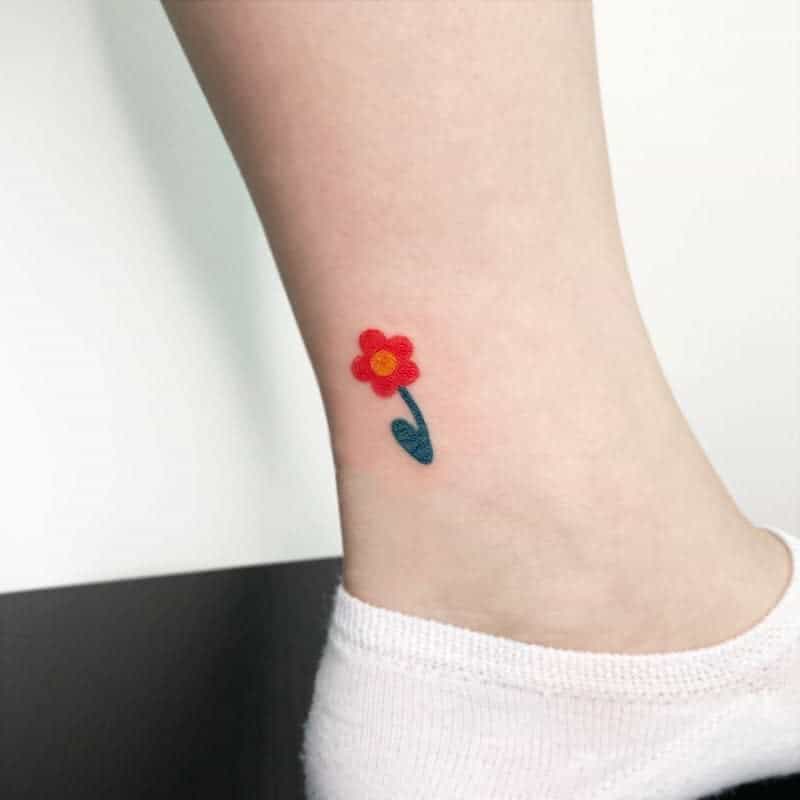 Minimalist Flower Ankle Tattoo tattooist_peacock