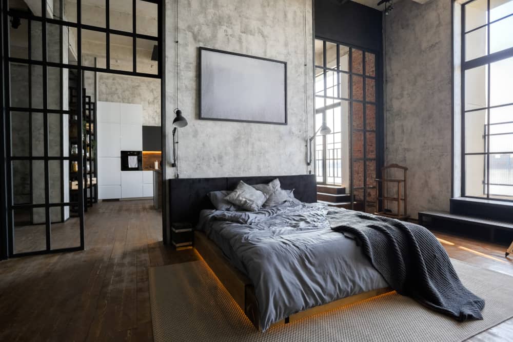 luxury warehouse bedroom hardwood floors