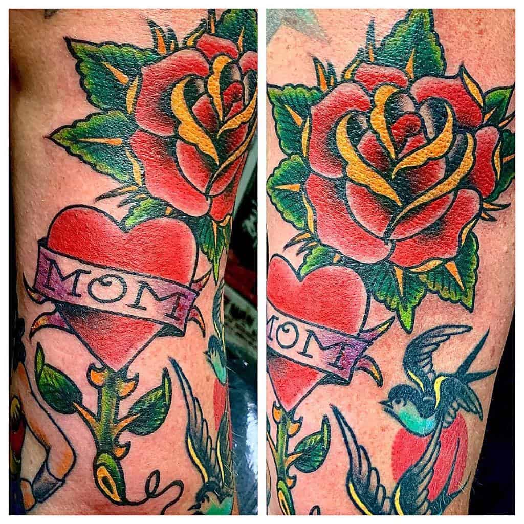 Mom Heart with Rose Tattoo jag13badluck