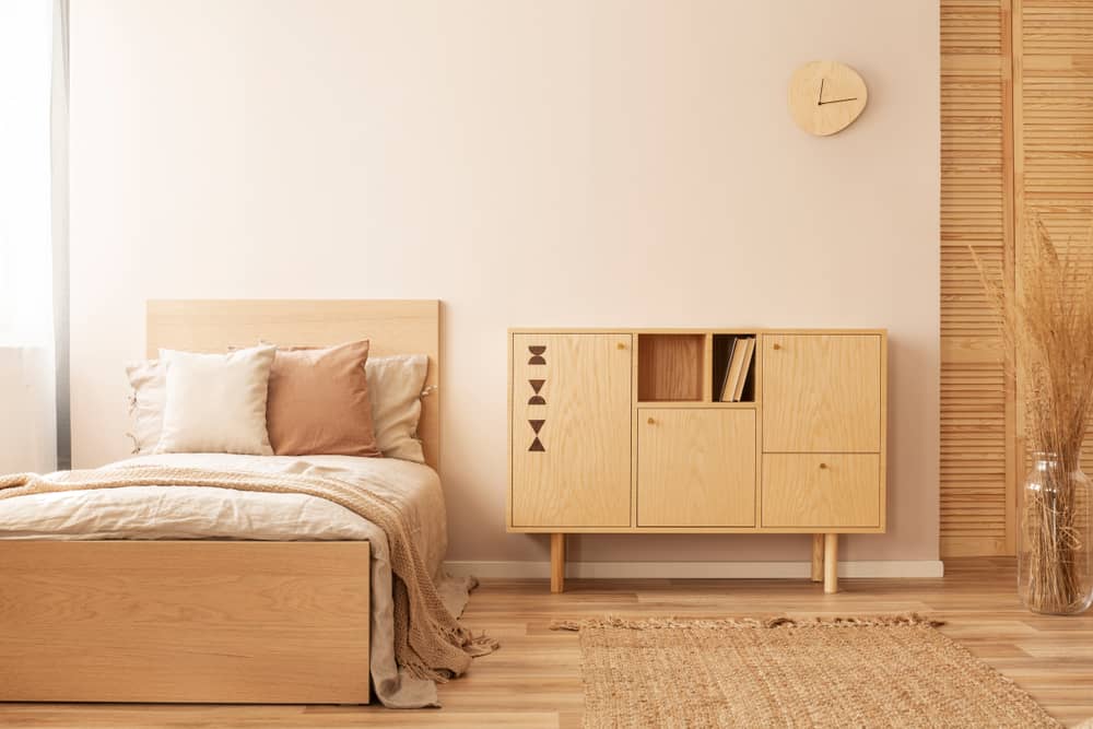basic beige bedroom wood furnishings wall clock