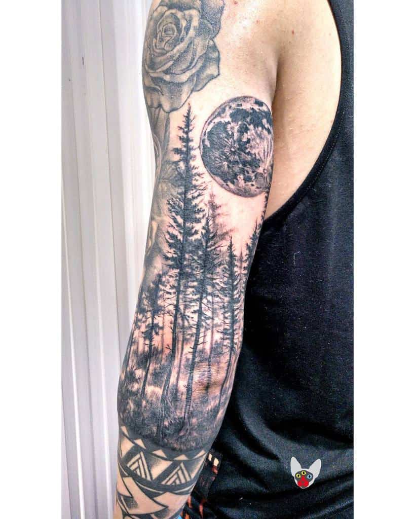 Moon Forest Sleeve Tattoos gatamagattattoo