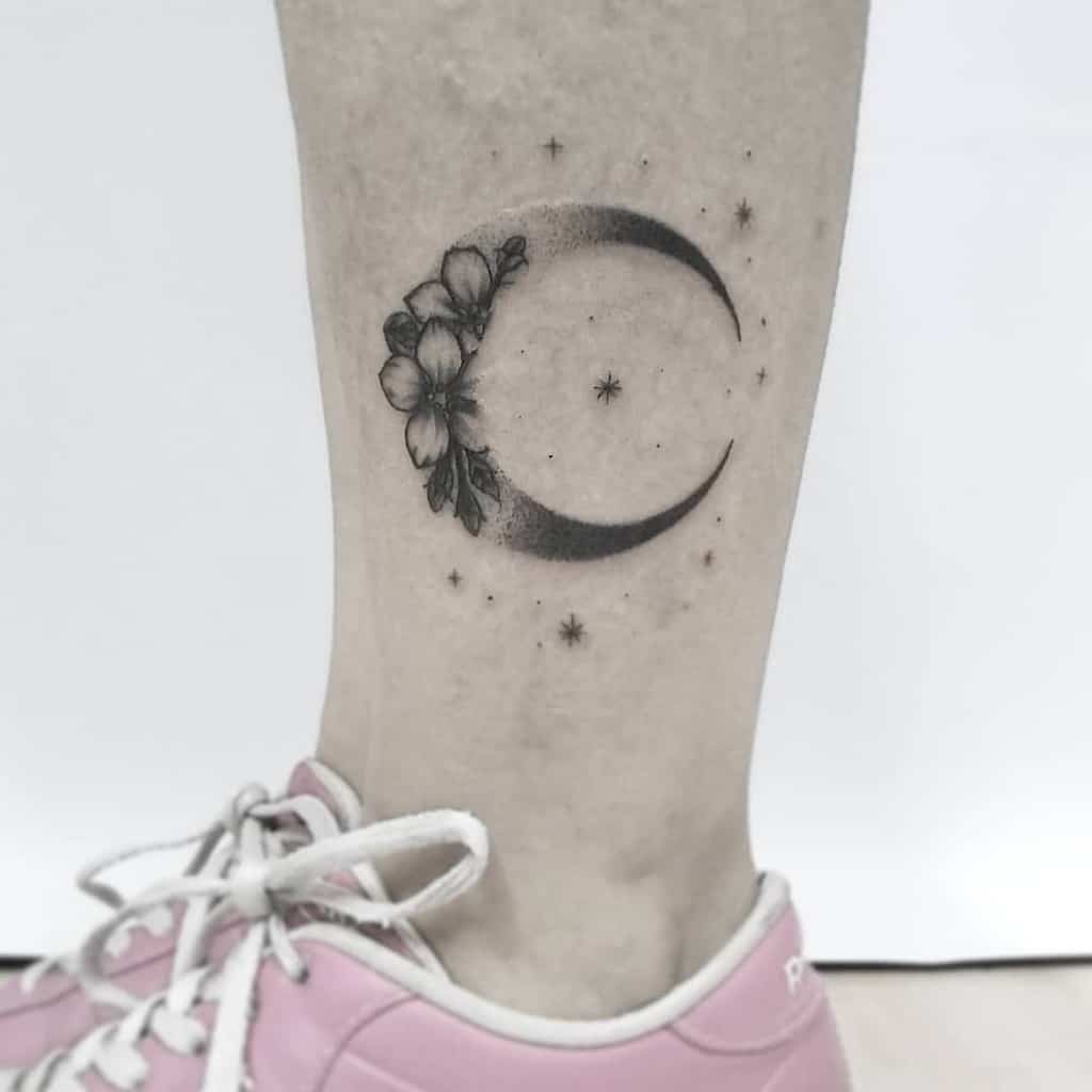 Moon and Stars Ankle Tattoo marypaintattoist