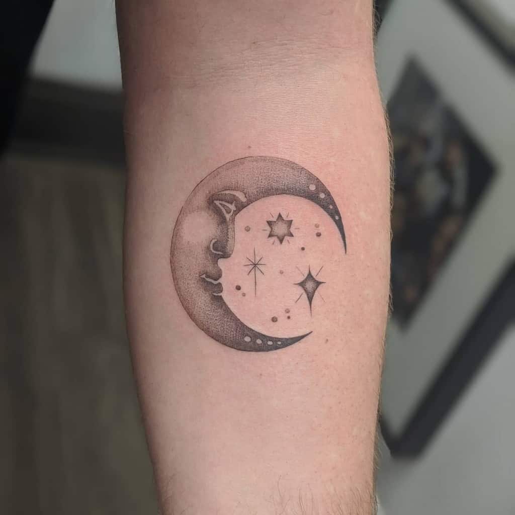 Moon and Stars Arm Tattoo lavender.tattoos