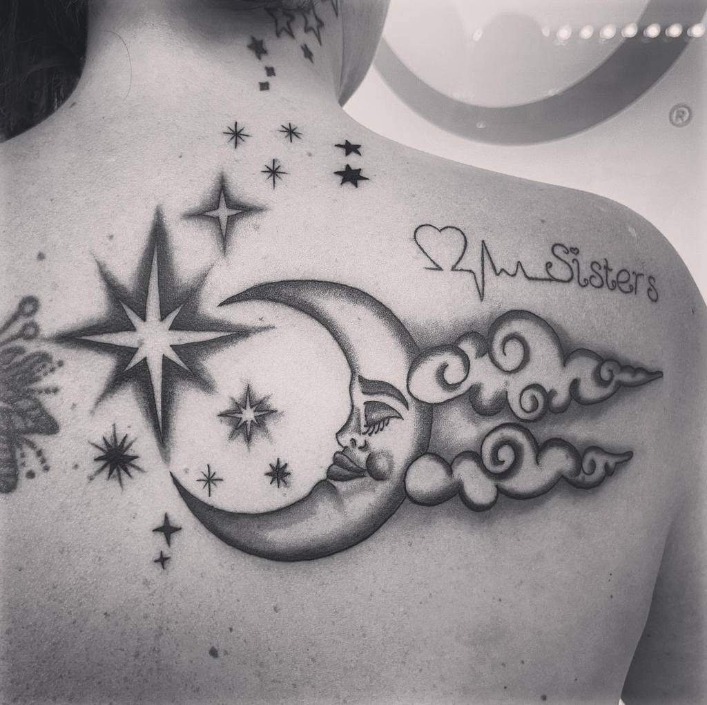 Moon and Stars Back Tattoo sabinktattoo