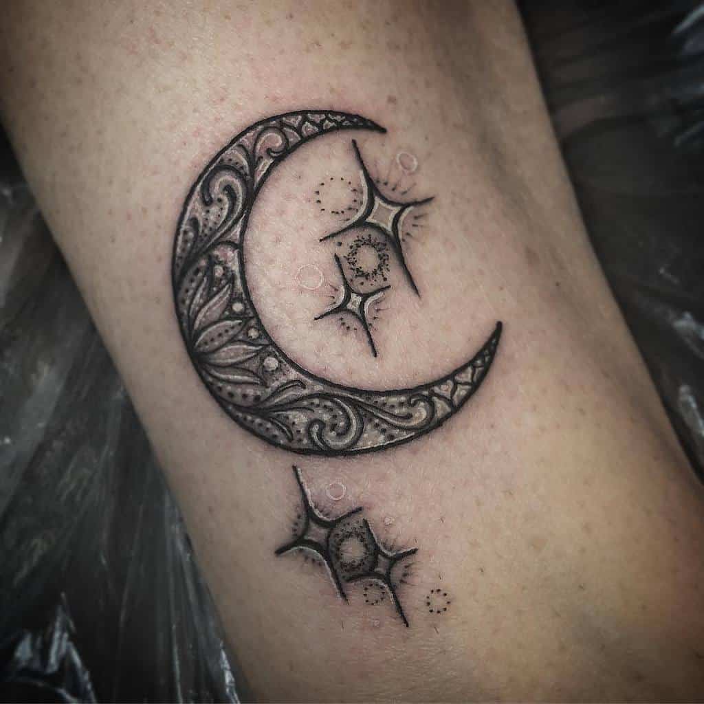 Moon and Stars Mandala Tattoo cristal.tattoos