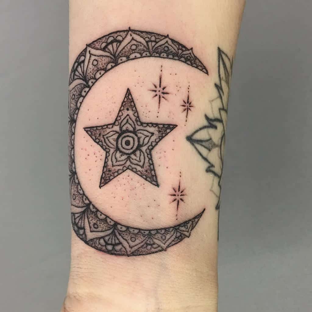 Moon and Stars Mandala Tattoo romanordtattoo
