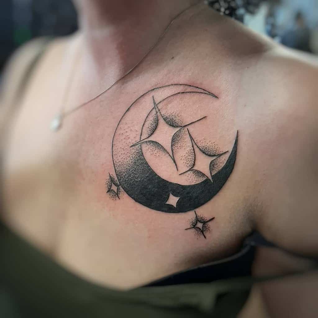 Moon and Stars Shoulder Tattoo mckeelin