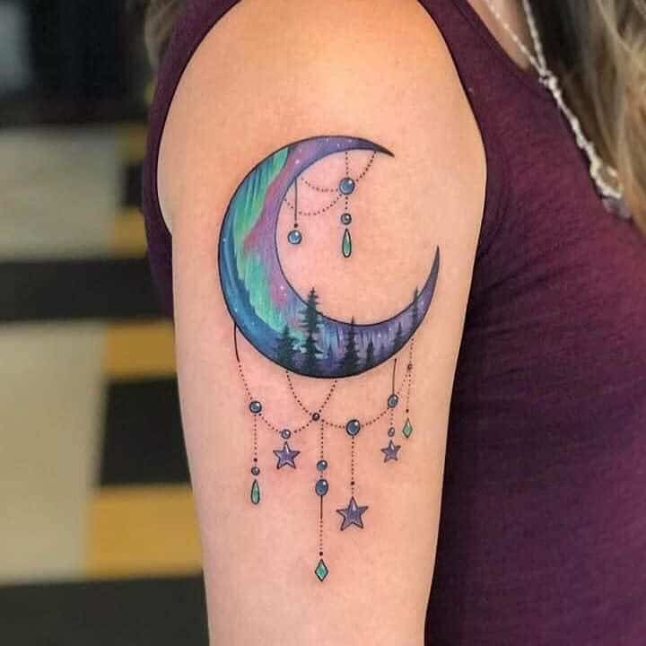 Moon and Stars Shoulder Tattoo silkfoxtattoo