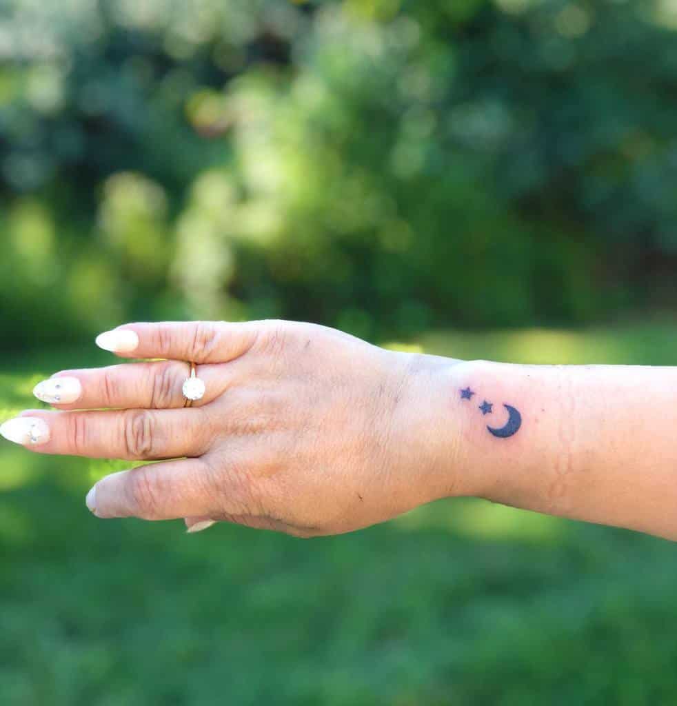 Moon and Stars Wrist Tattoo flare_ink