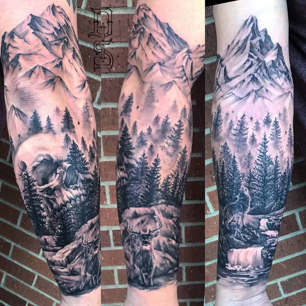 Mountain Tree Arm Tattoo dead_im_sure