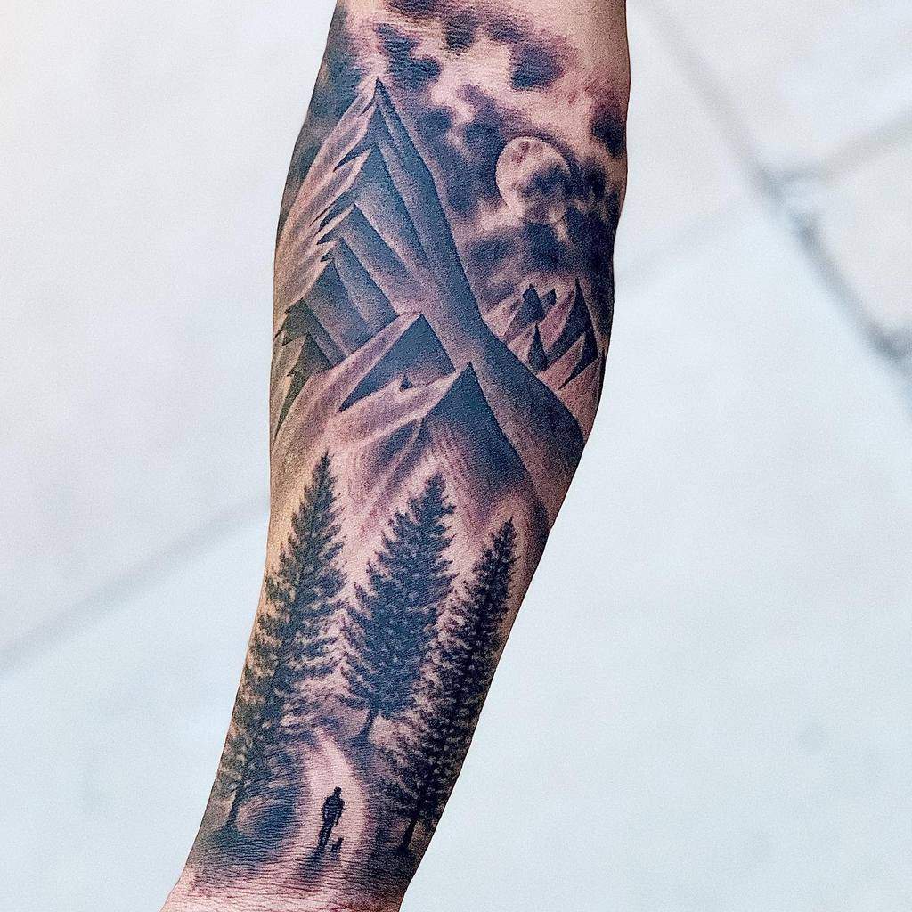 Mountain Tree Arm Tattoo samtattoo85