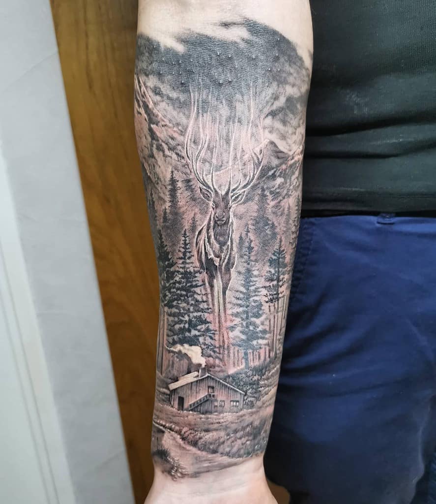Mountain Tree Silhouette Tattoo swann_tattoo