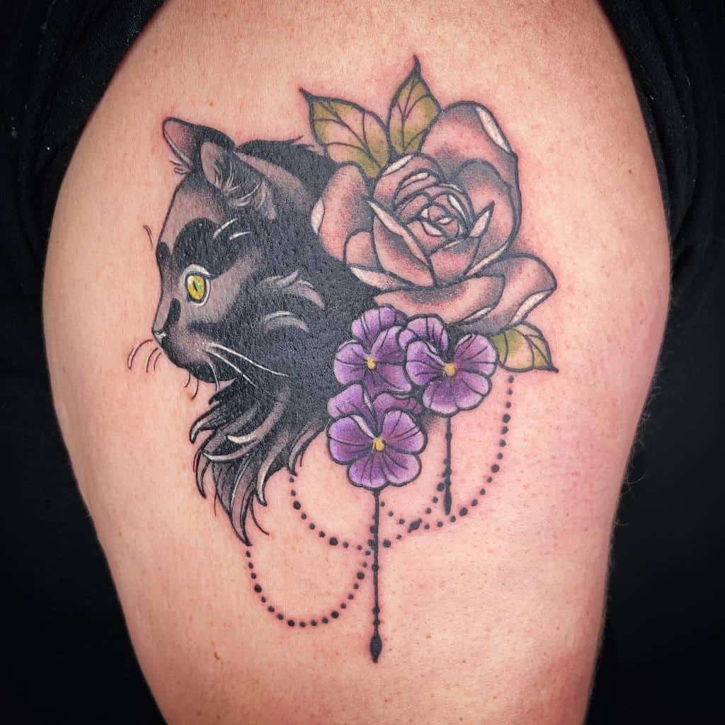 Neo Traditional Black Cat Tattoo catladytattooist