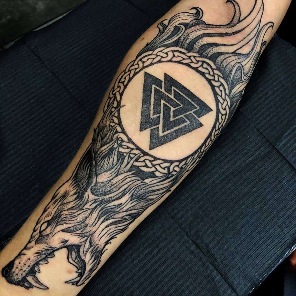 Nordic Fenrir Arm Tattoos masakari_tattoo