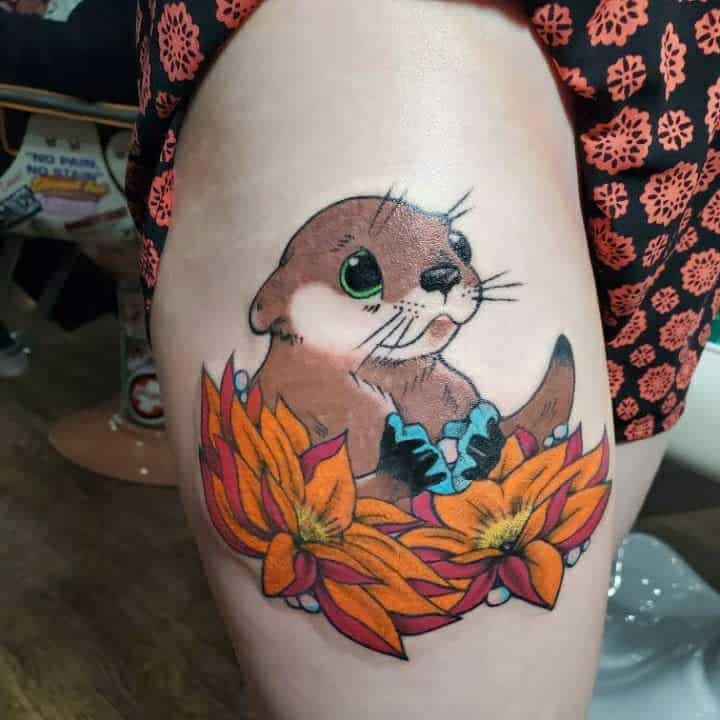 Otter With Flower Tattoo Squishycrabb